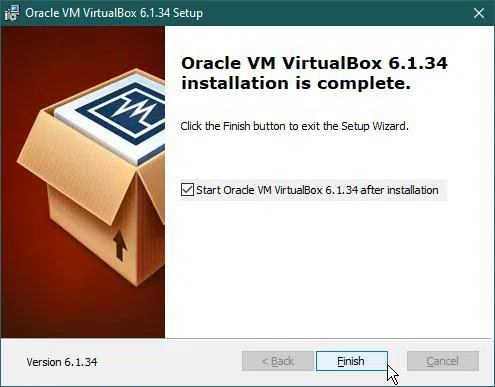 virtualbox installation finished