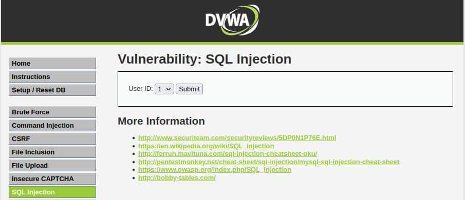 sql injection dvwa medium security home