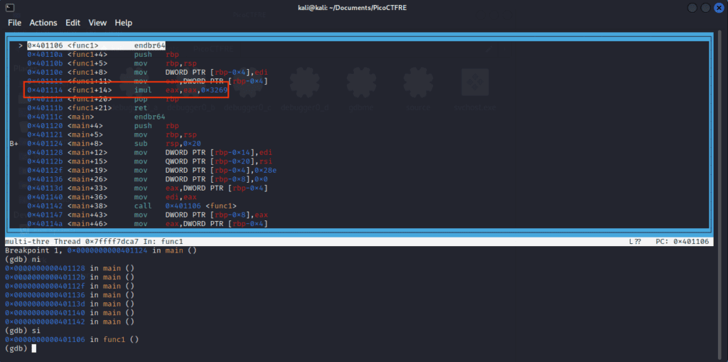GDB Baby Step 4 mutliplication instruction