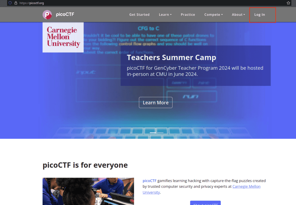 PicoCTF Registration Guide login